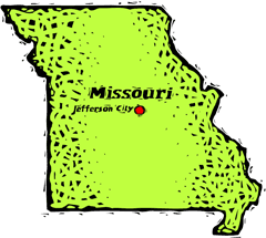 Missouri woodcut map showing location of Jefferson City